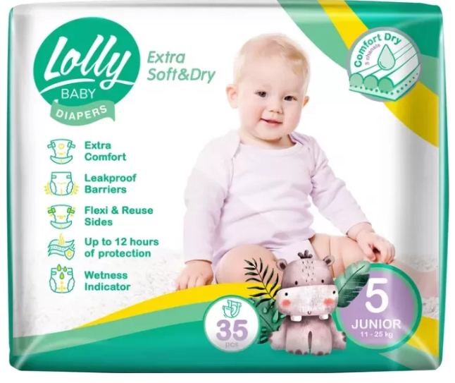 Підгузки Lolly Extra Soft & Dry Junior 5 11-25 кг 35 шт